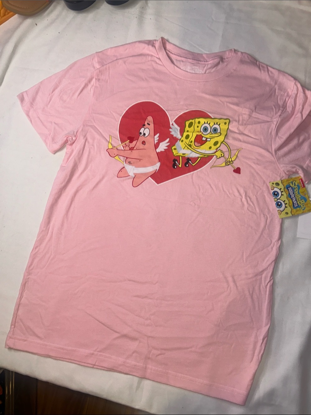 SpongeBob Squarepants Pink Tee with SpongeBob & Patrick Heart Graphic NWT SMALL